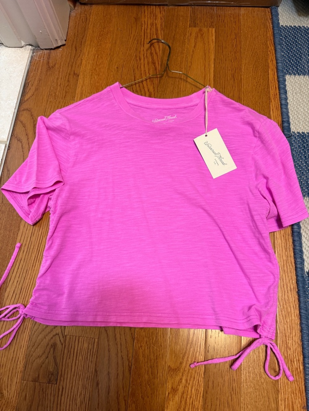 Universal Thread Bright Pink Short Sleeve Tie-Side Crop Top